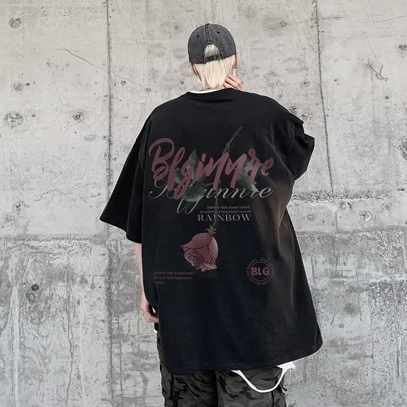 T-Shirt Gothique à Manches Courtes et Col Ras du Cou pour Homme Streetwear en Coton Respirant