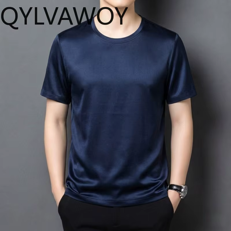 QYLVAWOY T-shirt fin d'été 100% Soie de Mûrier pour Homme