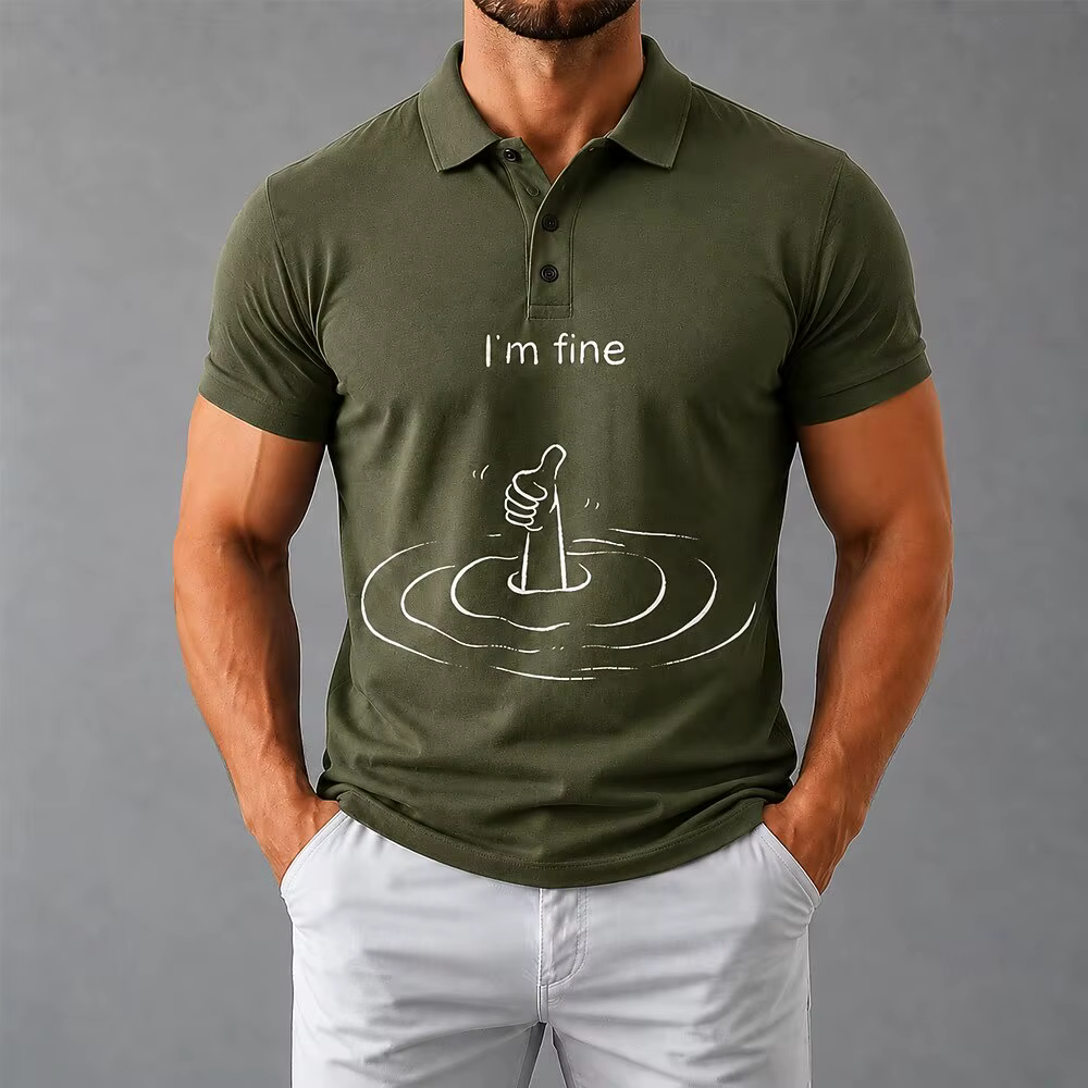 Polo pour homme avec imprimé drôle et sarcastique « I'm Fine »