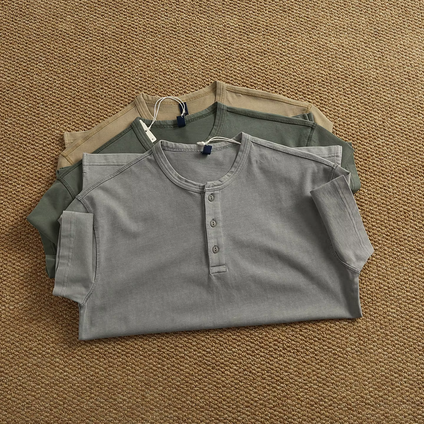 Chemise Henley rétro en coton pur
