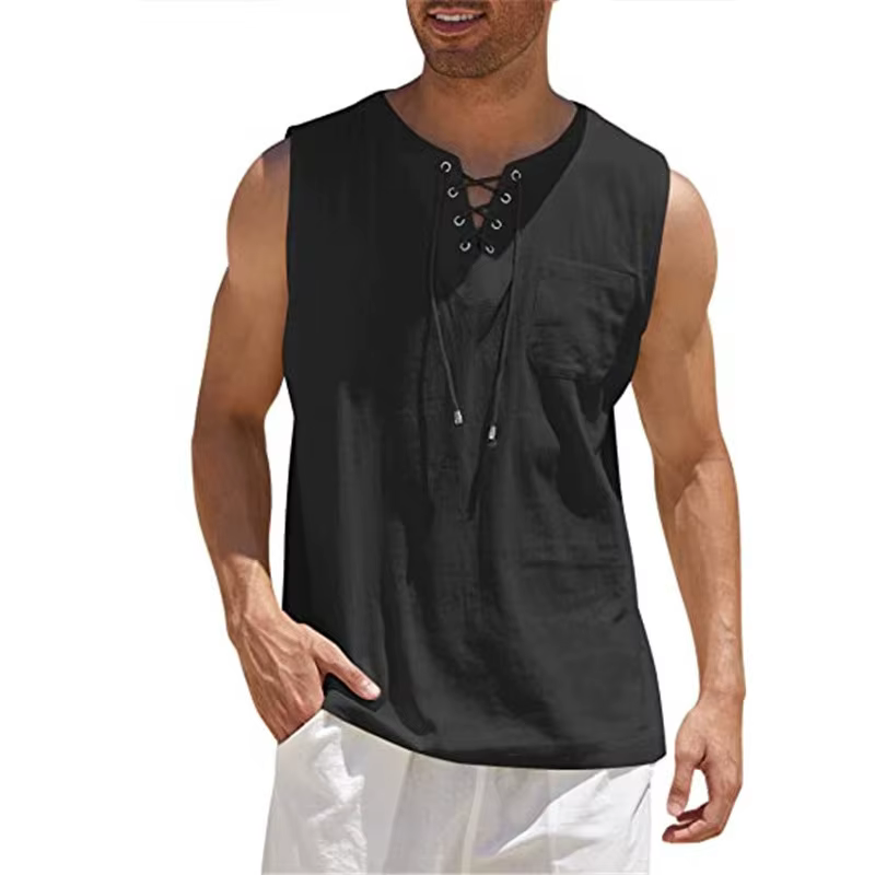 Nouveau débardeur homme 2026 – T-shirt pull décontracté à col lacé pour homme