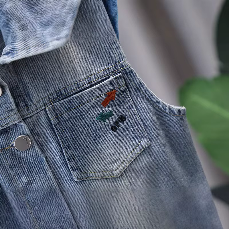 Enfants Denim veste sans manches avec ours de dessin animé pour Tween garçon fille gilet en jean décontracté élégant