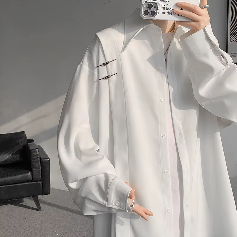 Chemises à manches longues monochromes pour hommes, chemisier surdimensionné décontracté, mode masculine, vêtements simples, grande taille, 5XL-M, printemps, été, haute qualité, 2024