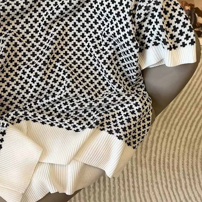 Pull tricoté à carreaux élégant pour femmes