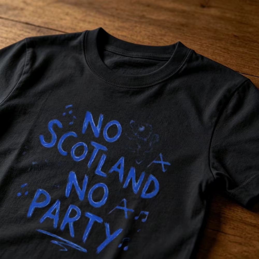 T-shirt graphique « No Scotland No Party » – Drapeau écossais