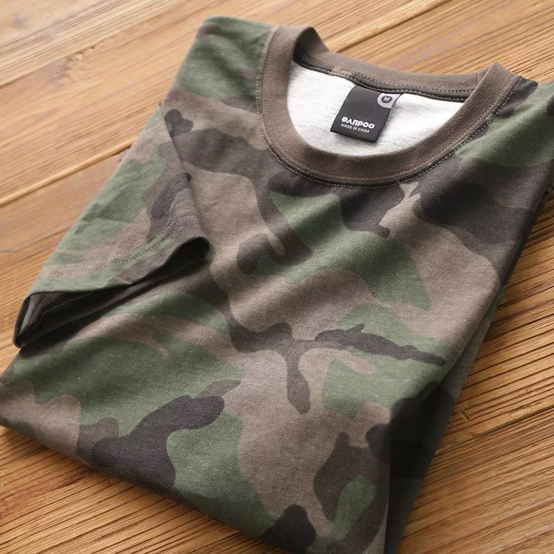T-shirt décontracté à manches courtes coupe ample camouflage col rond imprimé en polyester fin pour homme et femme grande taille été 2025