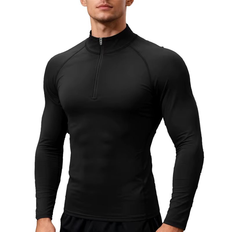 Hommes à manches longues entraînement vêtements de Compression chemises de Fitness mince T-shirt de gymnastique haut de