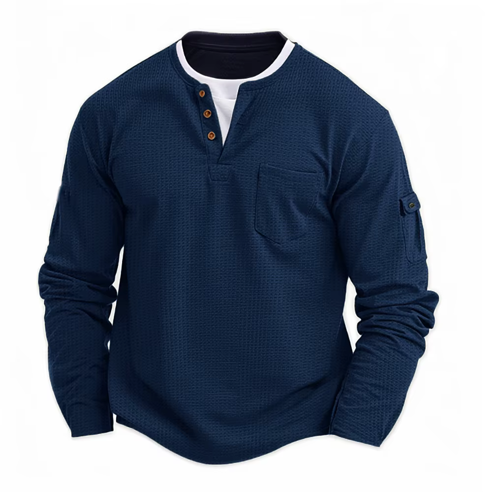 Homme nouveau bouton Henley col chemise à manches longues décontracté
