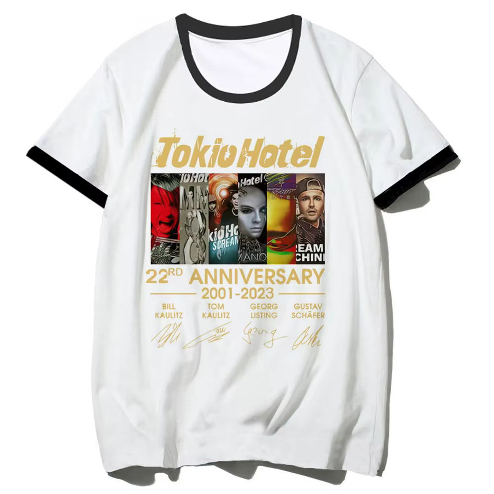 T-shirt Tokio Hotel pour adolescents, streetwear graphique des années 2000, vintage, harajuku, haut coloré, rétro, tendance, graphique, confortable, pastel