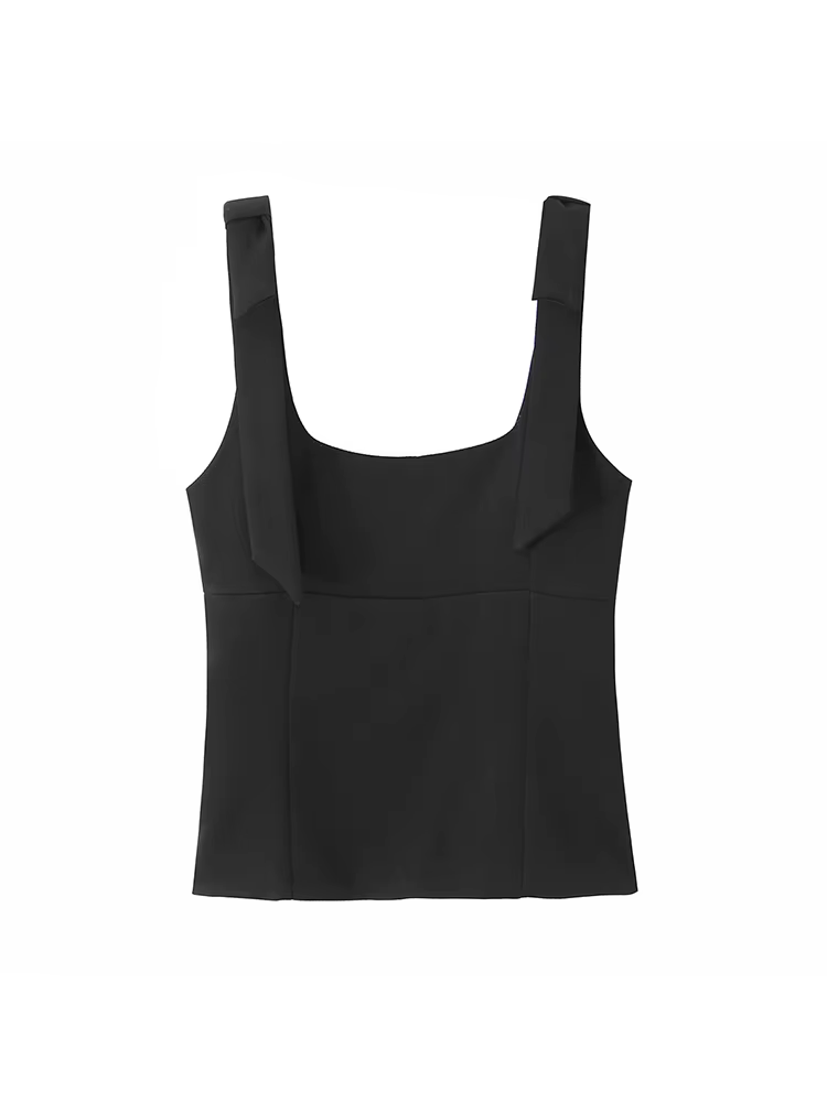 Femmes mode bretelles avec nœud ajusté débardeur col carré côté fermeture éclair femme Camis Mujer