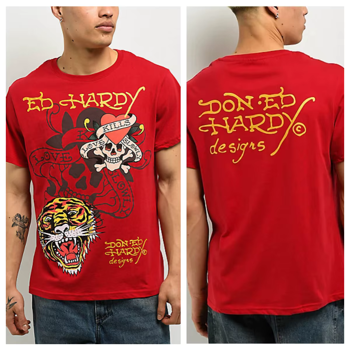 T-shirt Ed Hardy Bat Skull Vintage Street Trendy Brand en coton avec motif graphique pour hommes et femmes