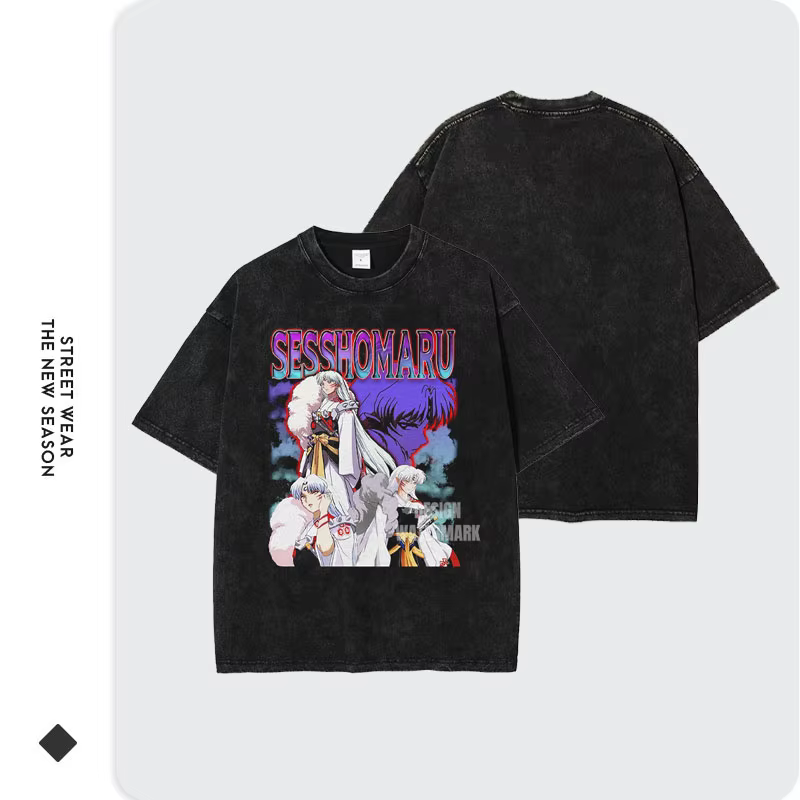 Anime i-inuyasha T-shirts surdimensionné Vintage lavé Sesshoumaru T-shirt rétro à manches courtes haut