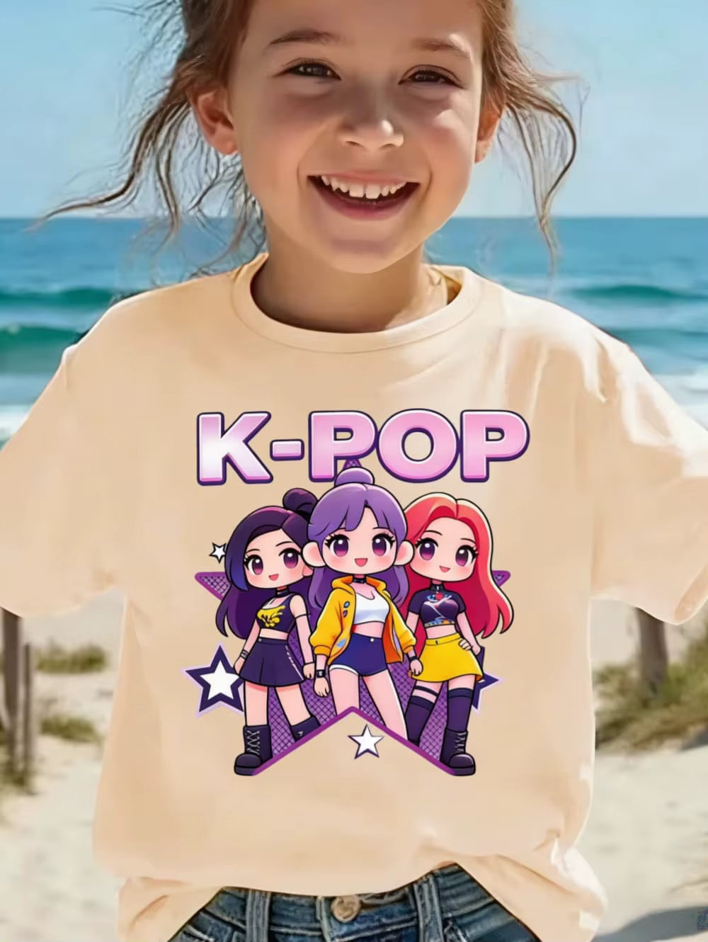 T-shirt Kpop pour enfants, motif dessin animé, manches courtes, haut confortable d'été, cadeau amusant pour les fans, T-shirts Harajuku, vêtements pour filles