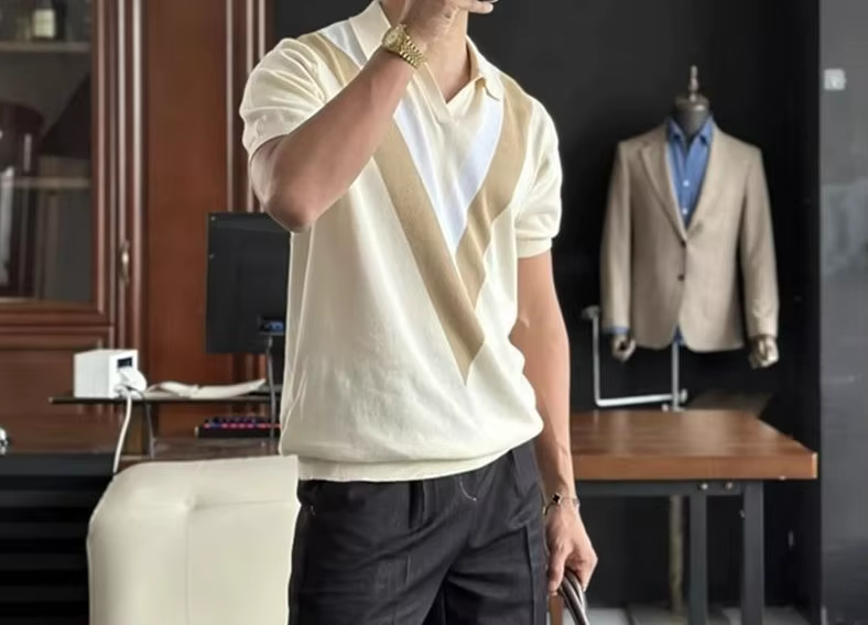 Polo tricoté à manches courtes pour homme
