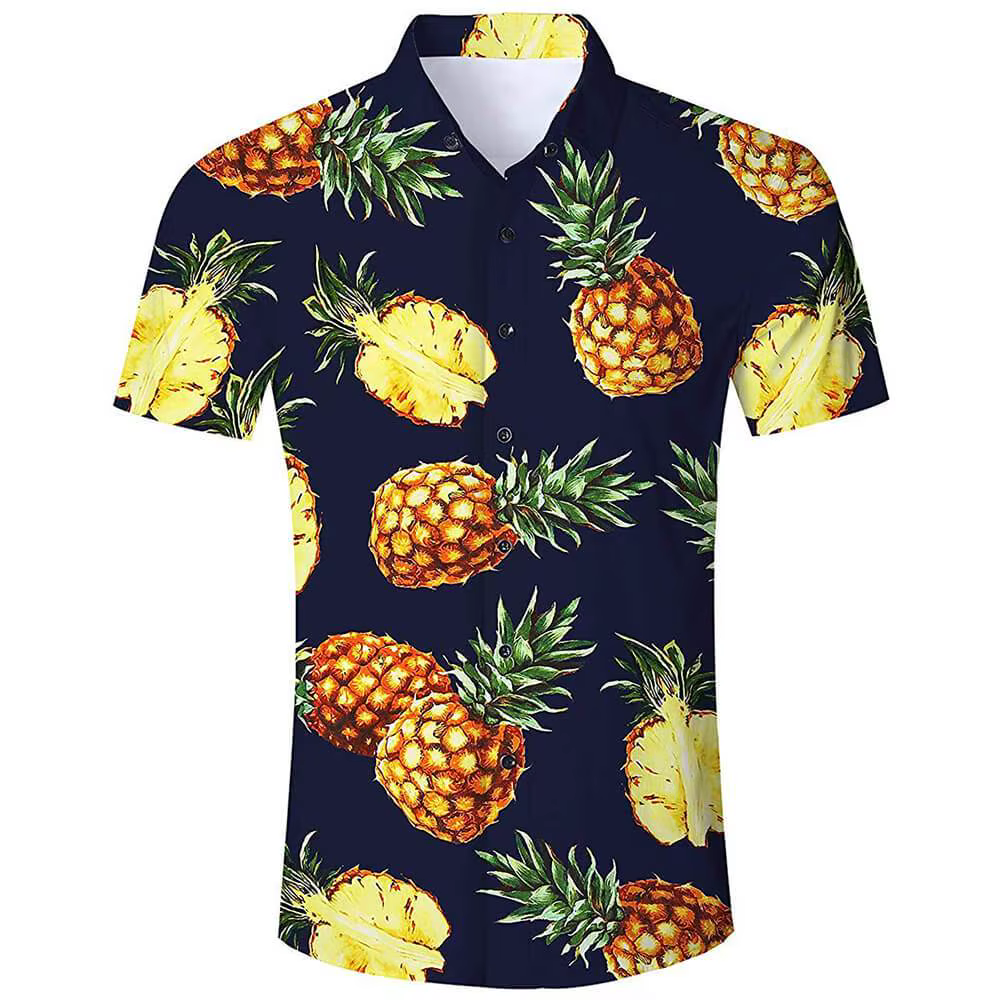 Chemises ananas drôles impression 3d chemisier de plage pour hommes revers de vocation Camisas hawaïennes vêtements boutonné