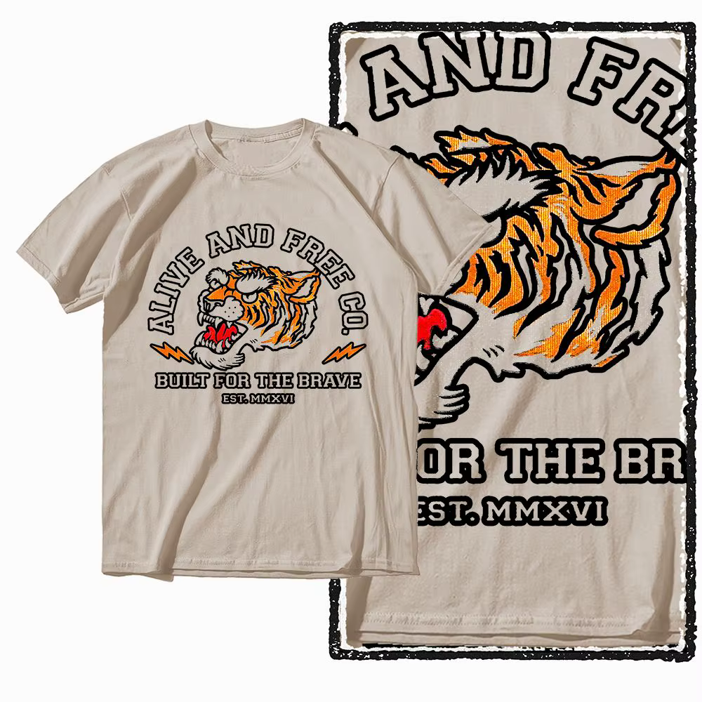 T-shirt pour homme en coton vintage beige imprimé tigre G41