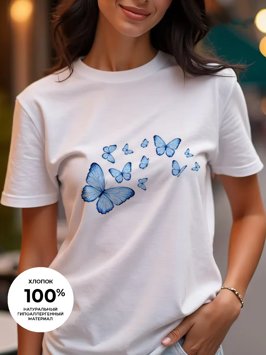 T-shirt pour femme à imprimé papillon - Col rond