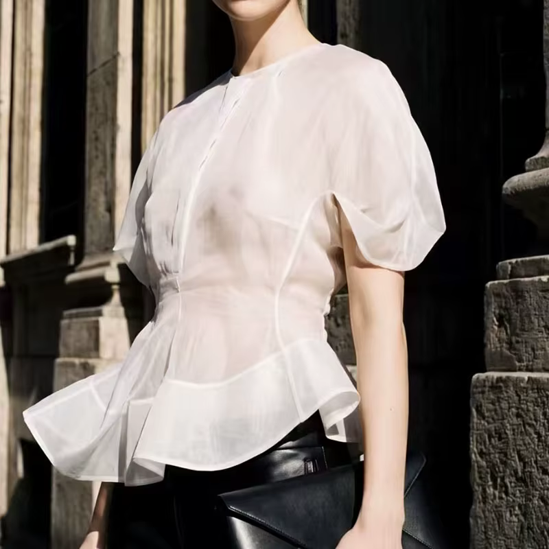 Haut asymétrique pour femme, T-shirt à col rond et manches courtes, Pull en coton et lin de haute qualité, 2026, Nouvelle arrivée, Y2K