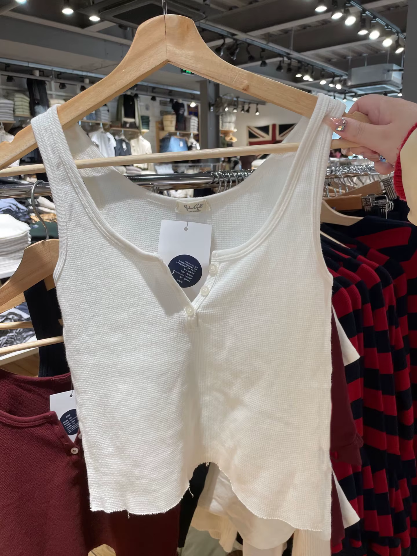 Débardeur en coton gaufré à col rond pour femme