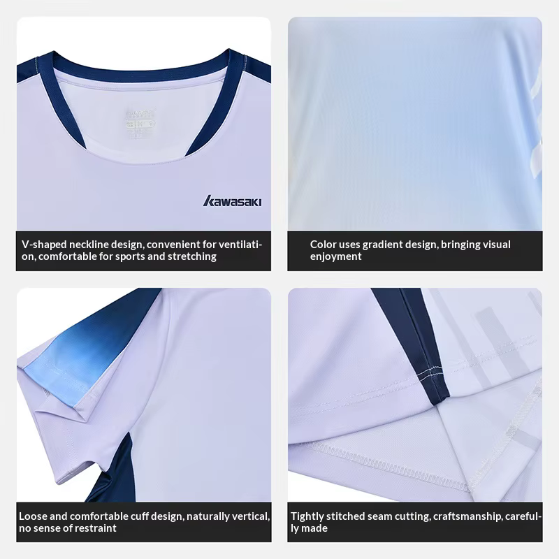 T-shirts pour femmes Kawasaki, vêtements doux à séchage rapide, t-shirt à manches courtes, shorts, vêtements de badminton, uniformes de compétition