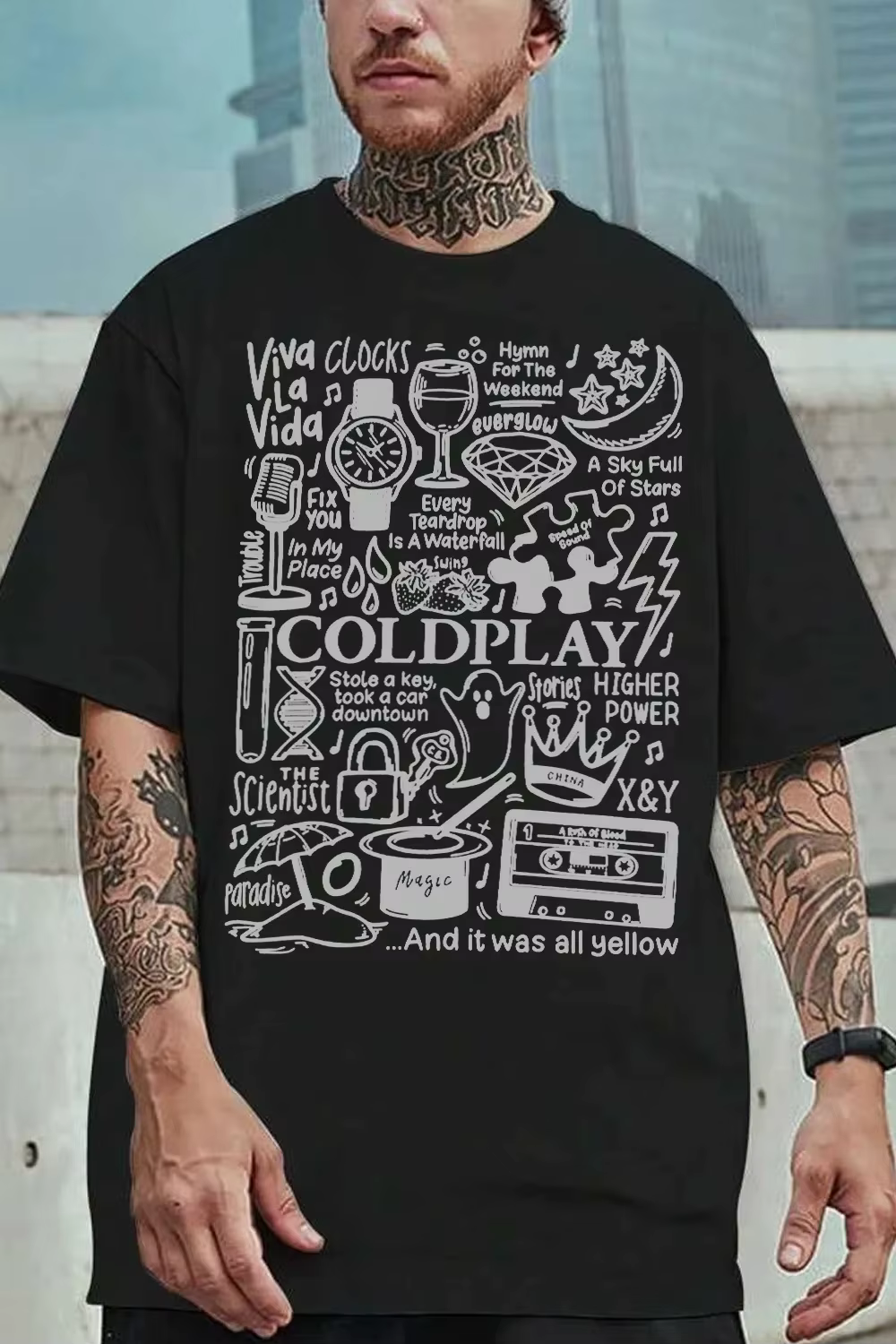 T-shirt unisexe tendance en coton à manches courtes et col rond pour homme et femme, coupe ample, idéal pour l'été – Édition limitée Cold-plays