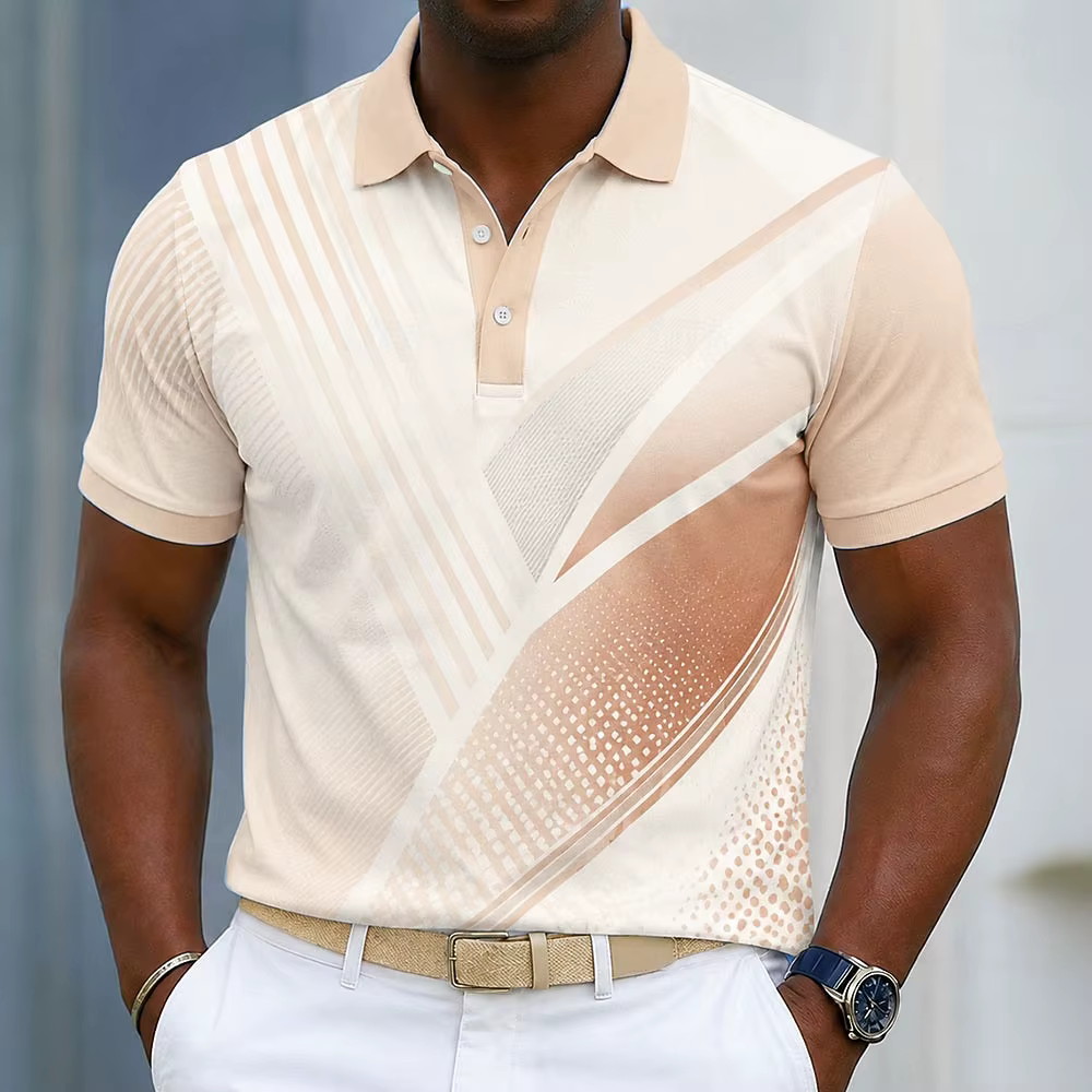 Polo pour homme vert clair à rayures diagonales blanches et imprimé à pois, hauts décontractés pour le printemps, l'été, le golf et les occasions quotidiennes