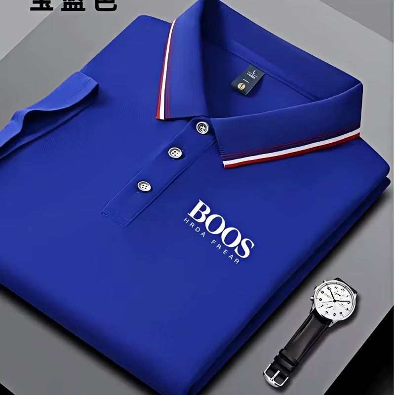 Polo homme business casual à col rayé et imprimé lettres