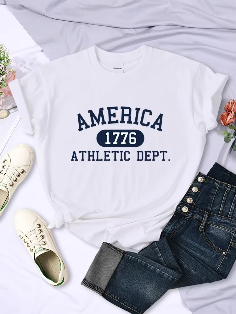 Amérique 1776 athlétique département lettre T-Shirt femme Sport décontracté haut court Cool Hip Hop T-Shirt doux respirant T-Shirt femmes