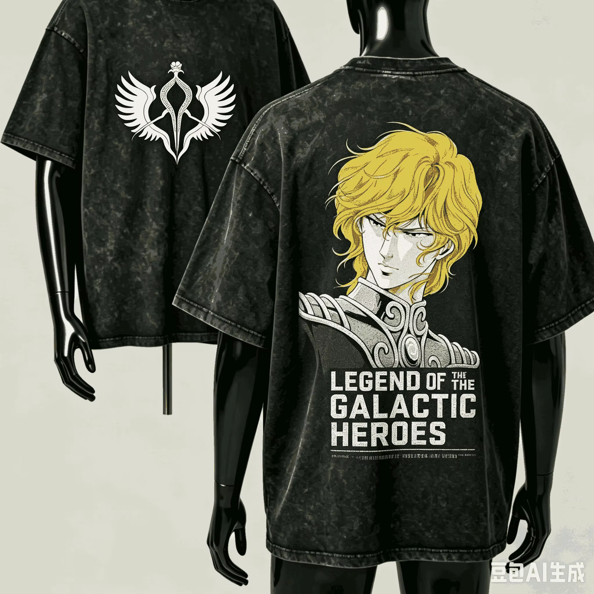 T-shirt délavé Legend of the Galactic Heroes pour les amateurs d'anime