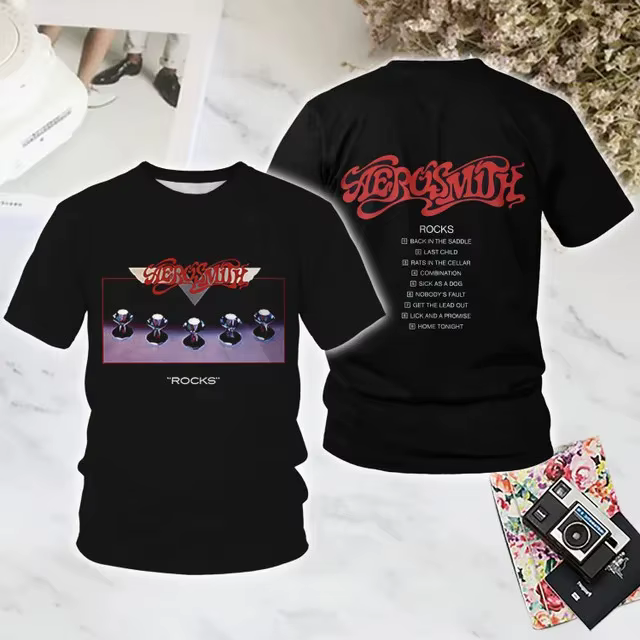 2025 nouveau groupe de Rock Aerosmith impression 3D T-shirt hommes femmes mode décontracté surdimensionné à manches