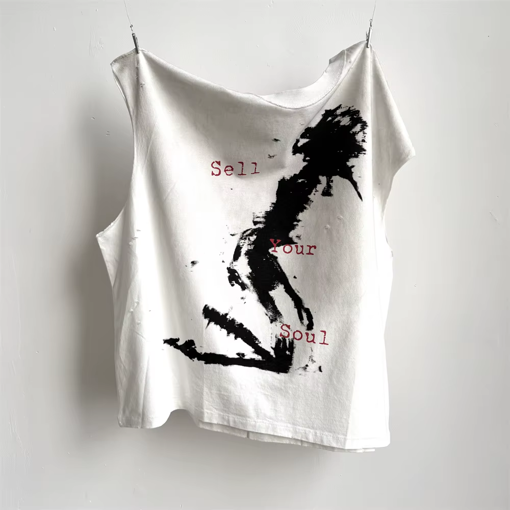 Joli lavé Saint vendre votre âme Vintage manches coupe T-Shirt hommes femmes haut sans
