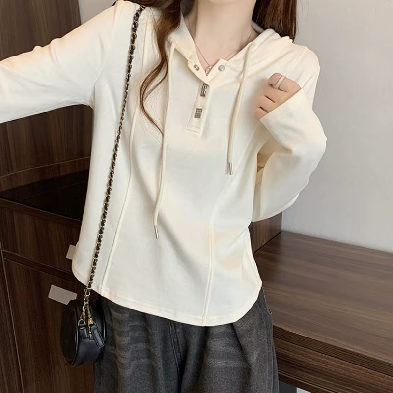 T-shirt à capuche à manches longues pour femme, demi-zip, ourlet incurvé, coupe slim, décontracté, pour l'automne et l'hiver