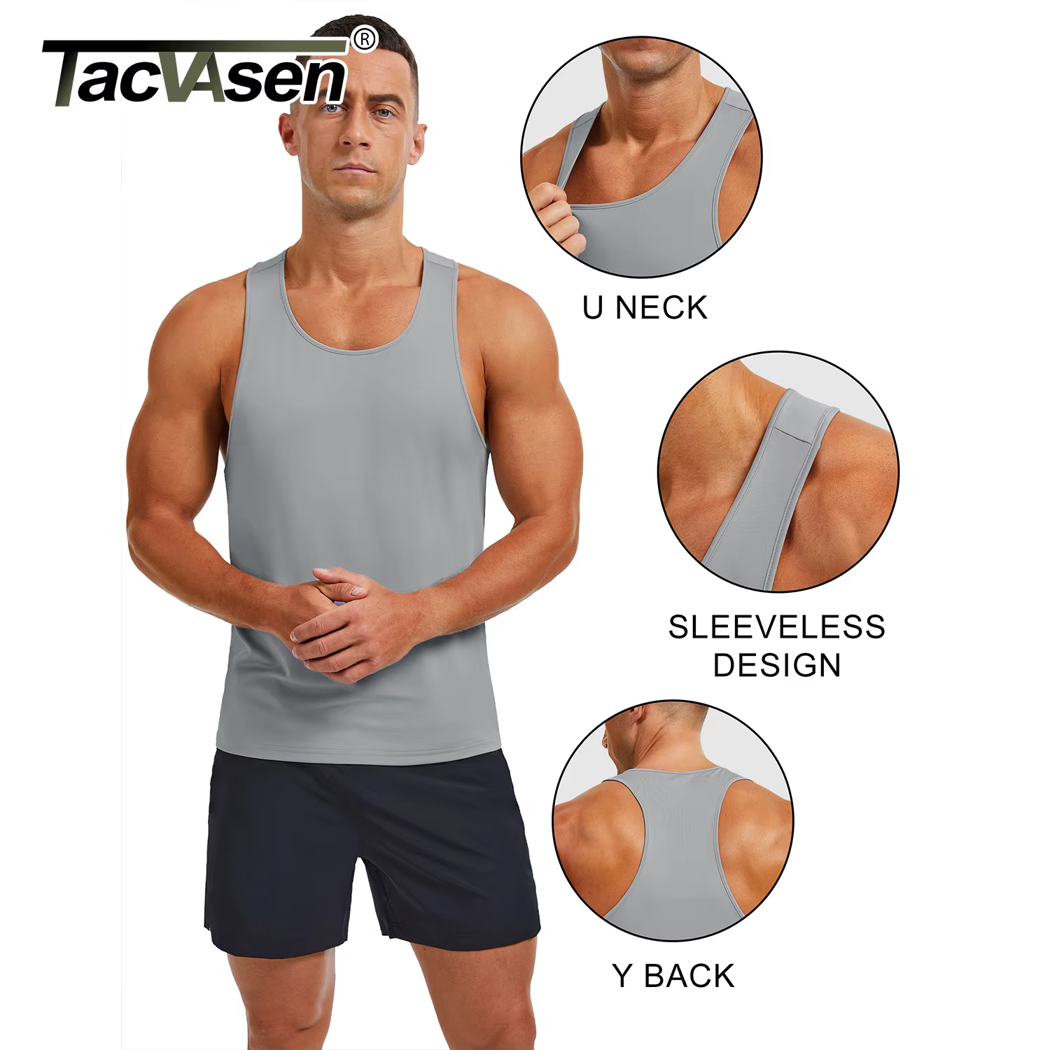 TACVASEN Débardeurs Homme Séchage Rapide UPF 80+ pour Fitness, Entraînement, Musculation, Course à Pied et Sport d'Été