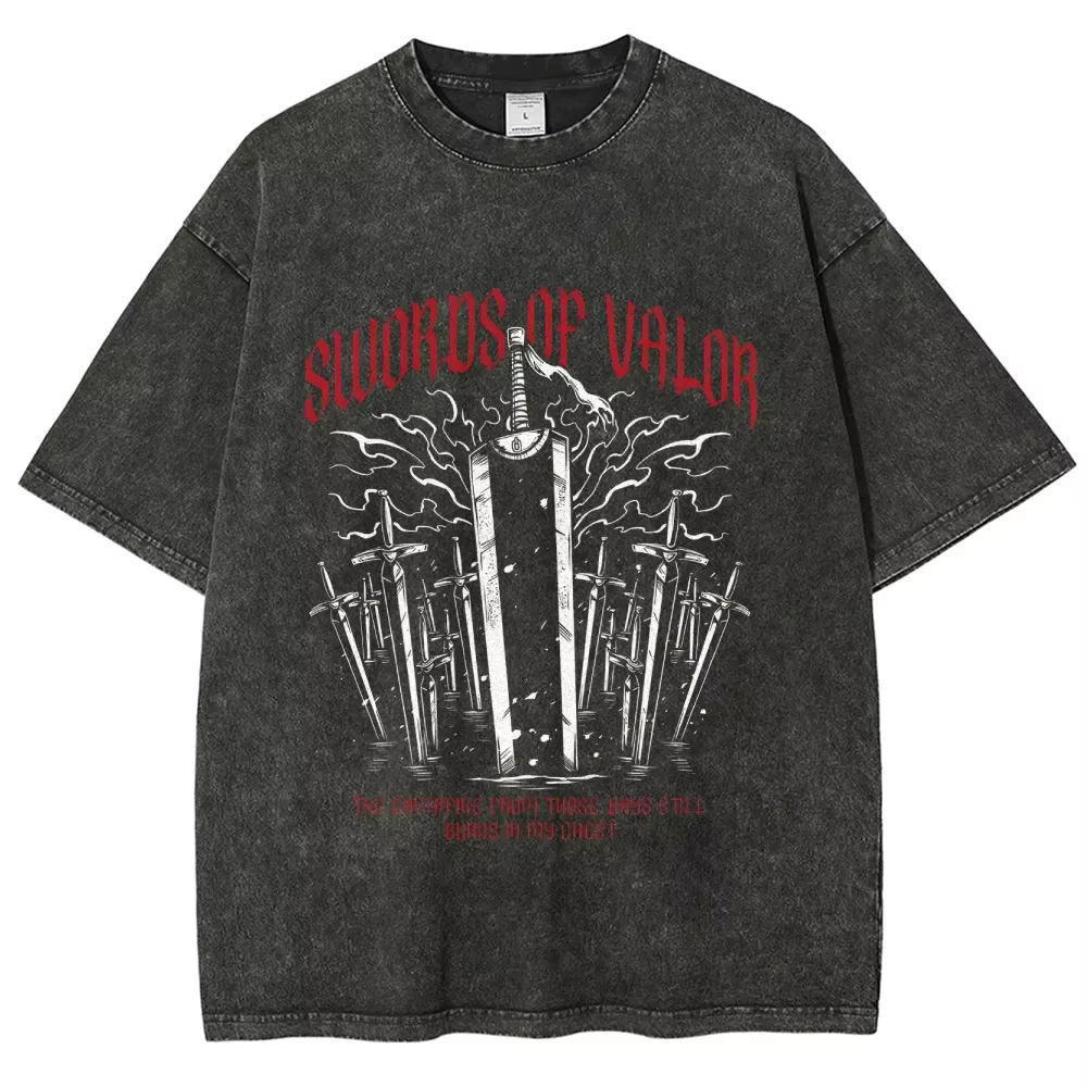 Anime Berserk Guts imprimé T-shirt hommes femmes à manches courtes coton t-shirts Vintage lavé