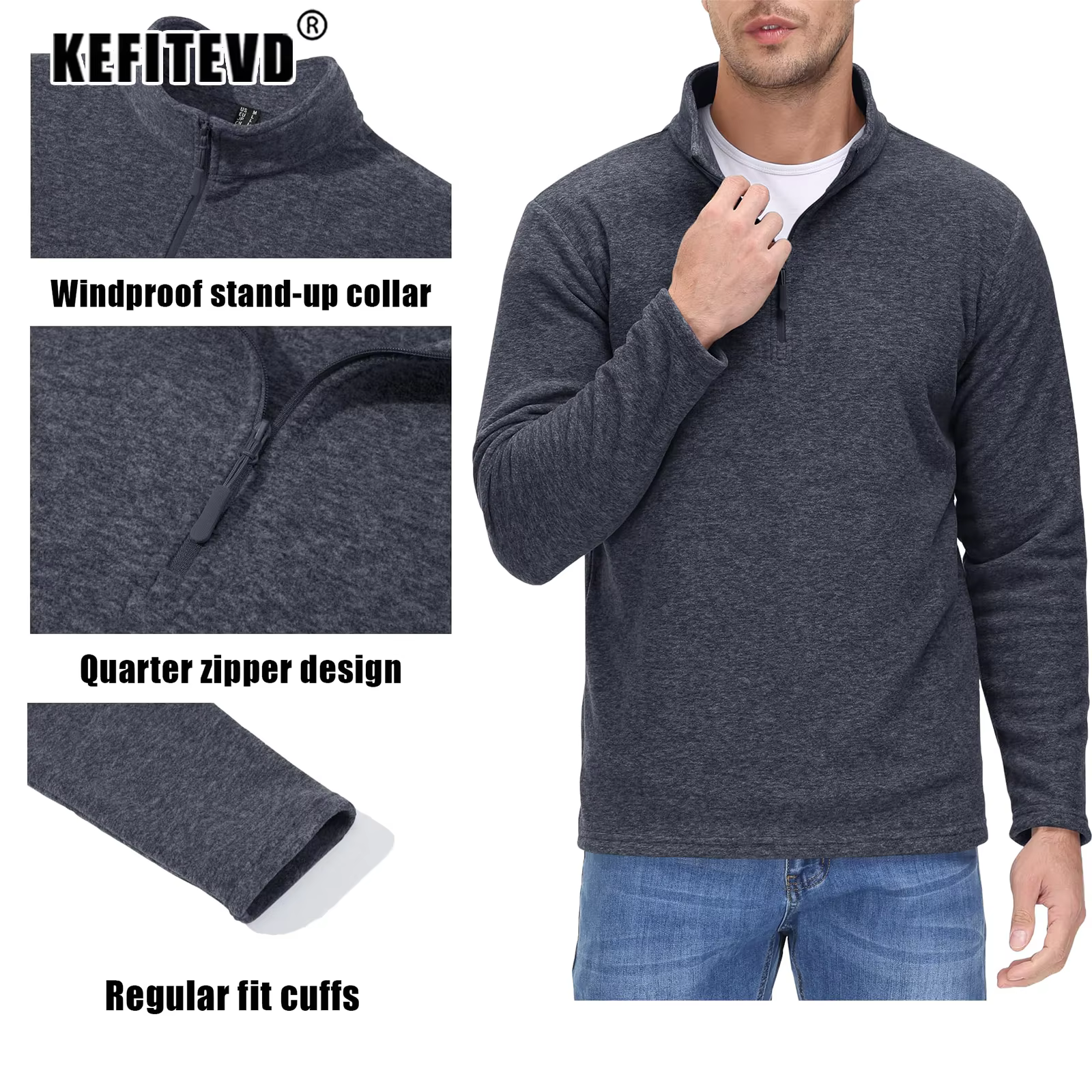 KEFITEVD hiver polaire chemises chaudes hommes 1/4 fermeture éclair thermique doux sueur randonnée chemise en plein air