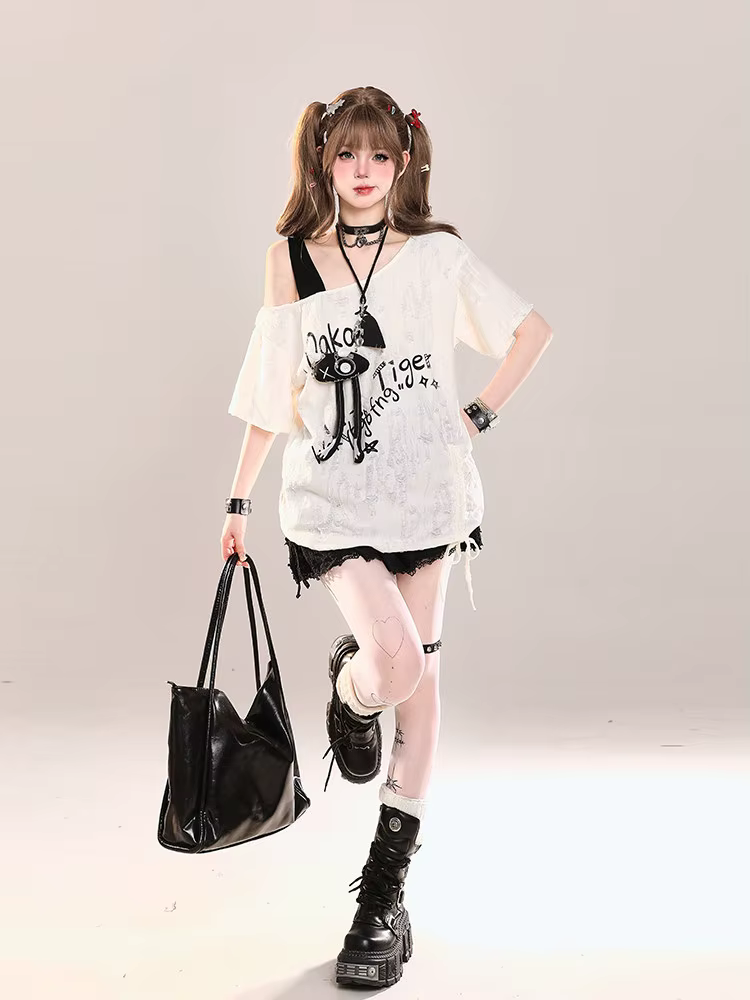 T-shirt court à épaules dénudées pour femme