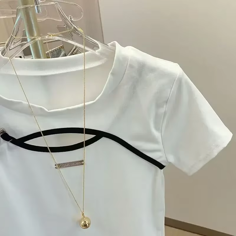 T-shirt à manches courtes en maille ajourée de couleur unie Neploe