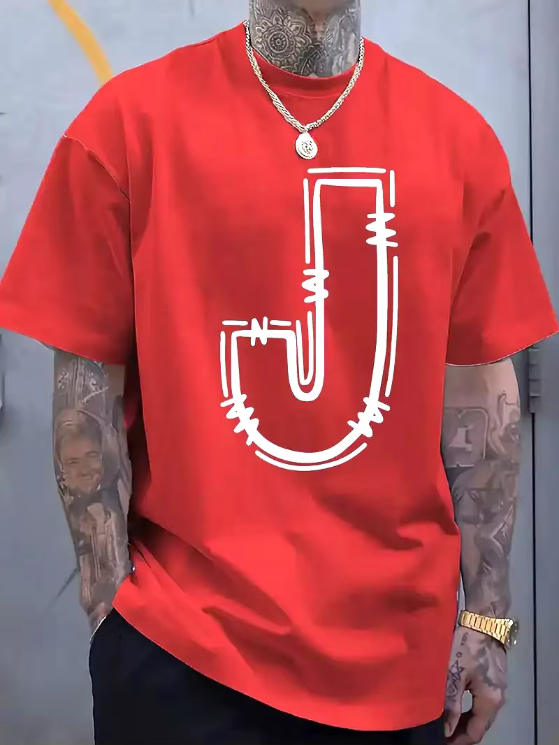 T-shirt décontracté en coton pour hommes avec imprimé de lettre J élégant – Respirant et confortable pour les t-shirts