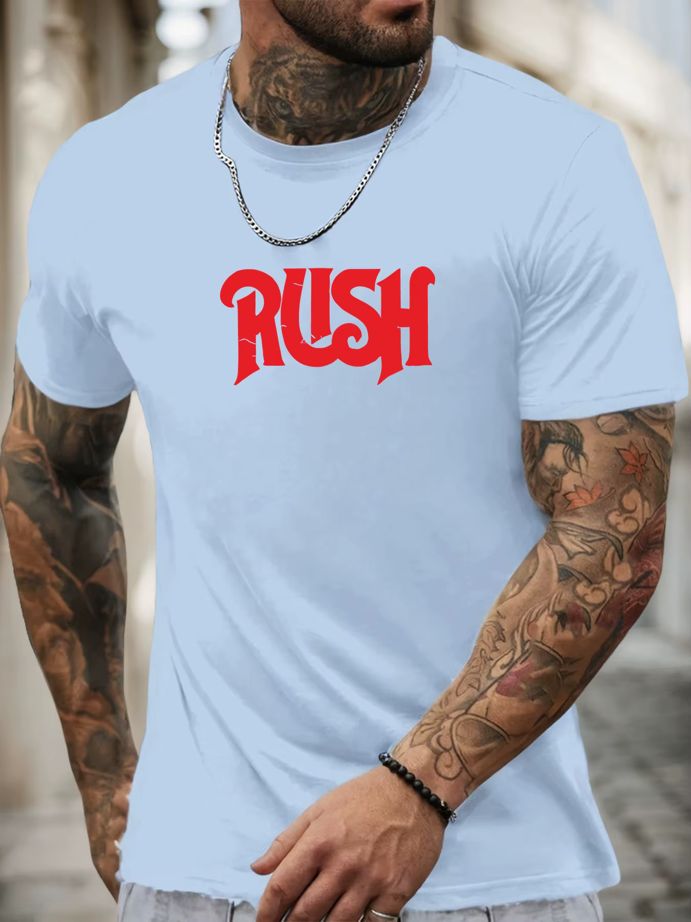 T-shirt à manches courtes rush chemise imprimée à motif 100 % coton pour hommes été col rond respirant mode décontractée