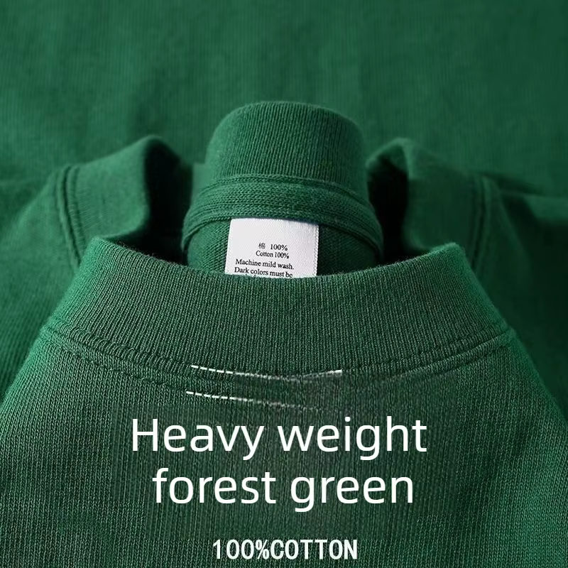 T-shirt Homme Vert Forêt Robuste 400 grammes Coton Pur Américain Manches Courtes Été Décontracté Haut de Base Coupe Ample