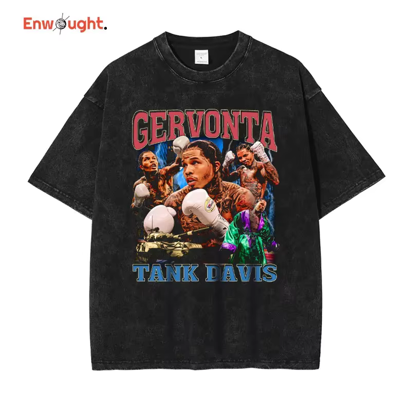 Réservoir Gervonta Davis T-shirt Champion de boxe lavé à manches courtes surdimensionné