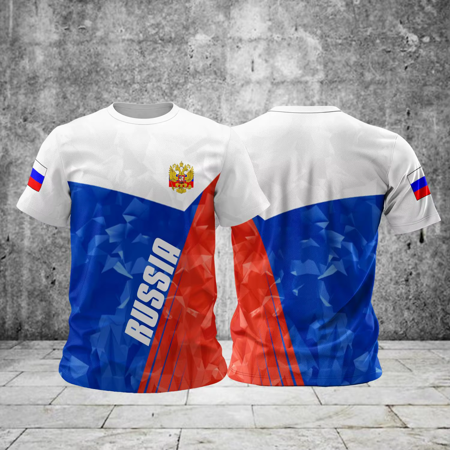Russie hommes T-shirts décontracté ample col rond drapeau russe à manches courtes hauts