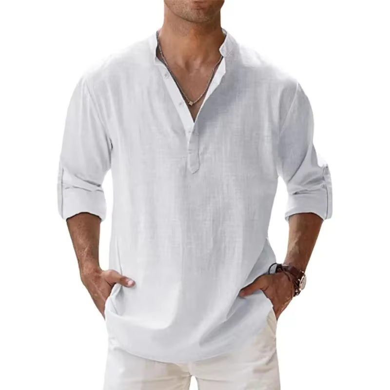 Chemises hawaïennes en coton et lin pour hommes