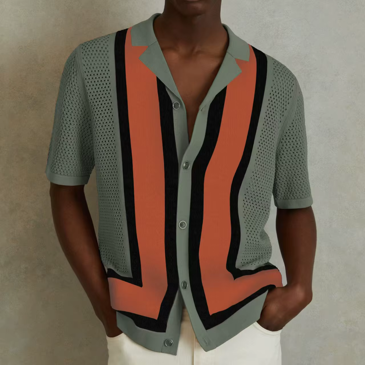 2025 été hommes tricoté polos britannique rétro rayure Patchwork
