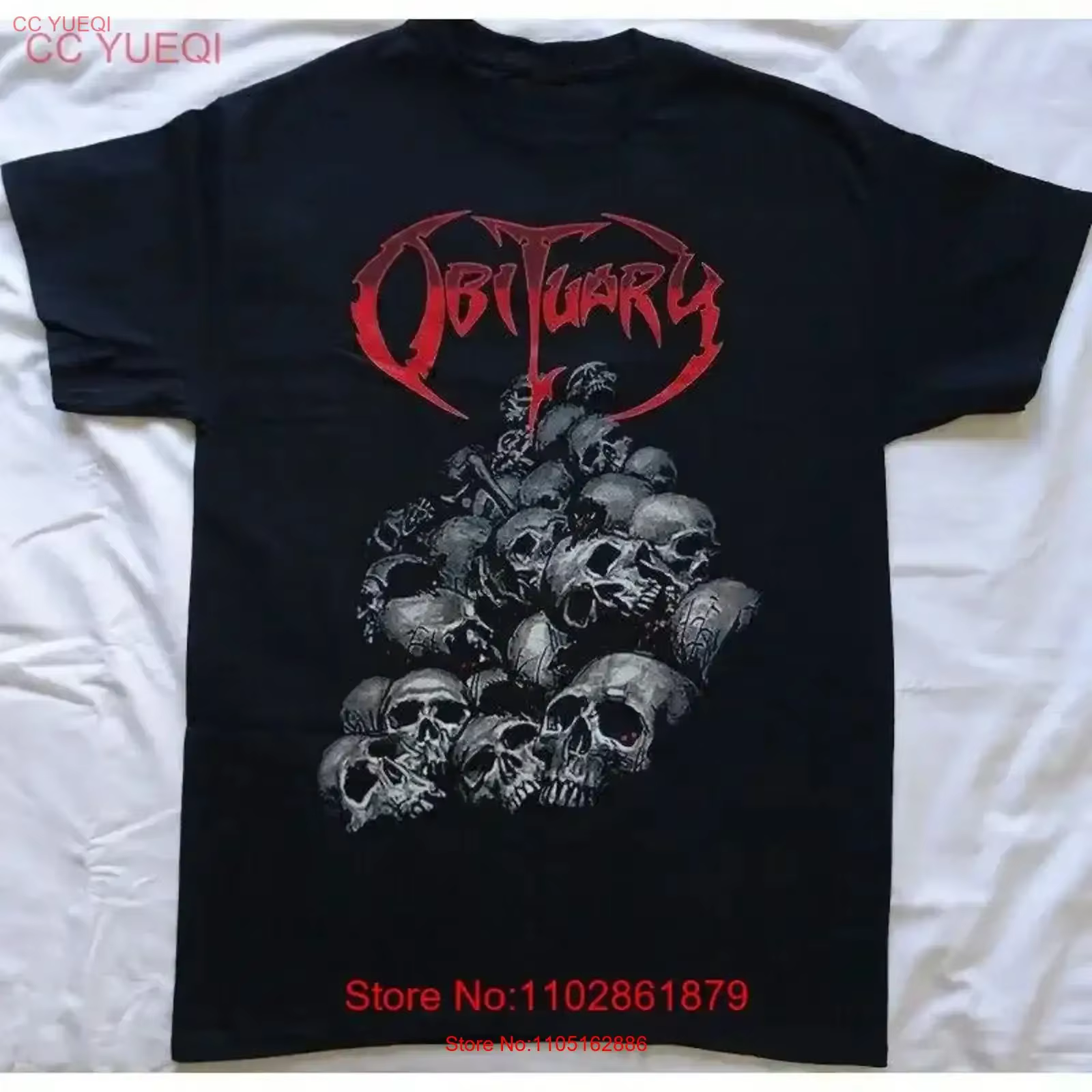 Vintage nécrologie Pile de crânes haché en demi t-shirt noir S 4XL lavé élégant streetwear étiré graphique