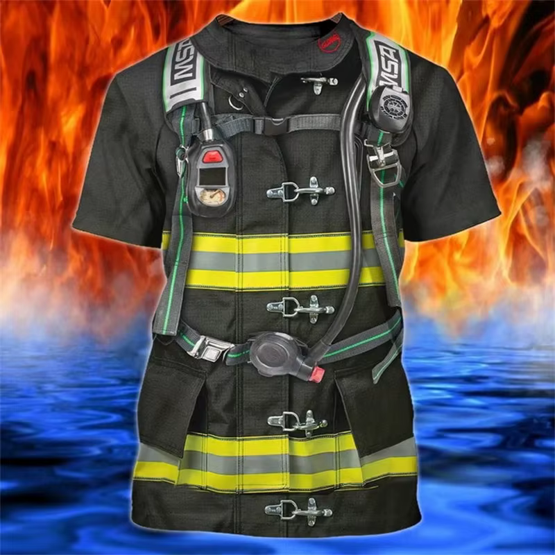 Nouveaux t-shirts imprimés en 3D avec motif de pompier pour hommes