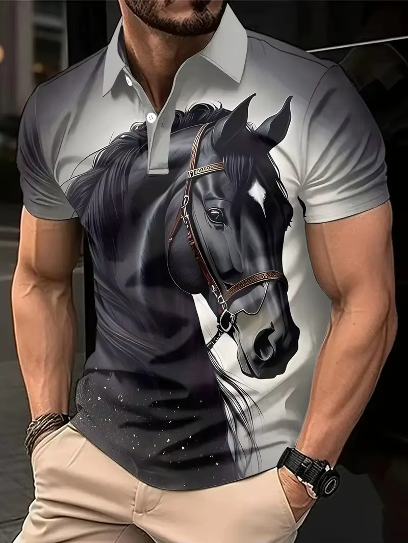 Polo graphique cheval Harajuku pour hommes