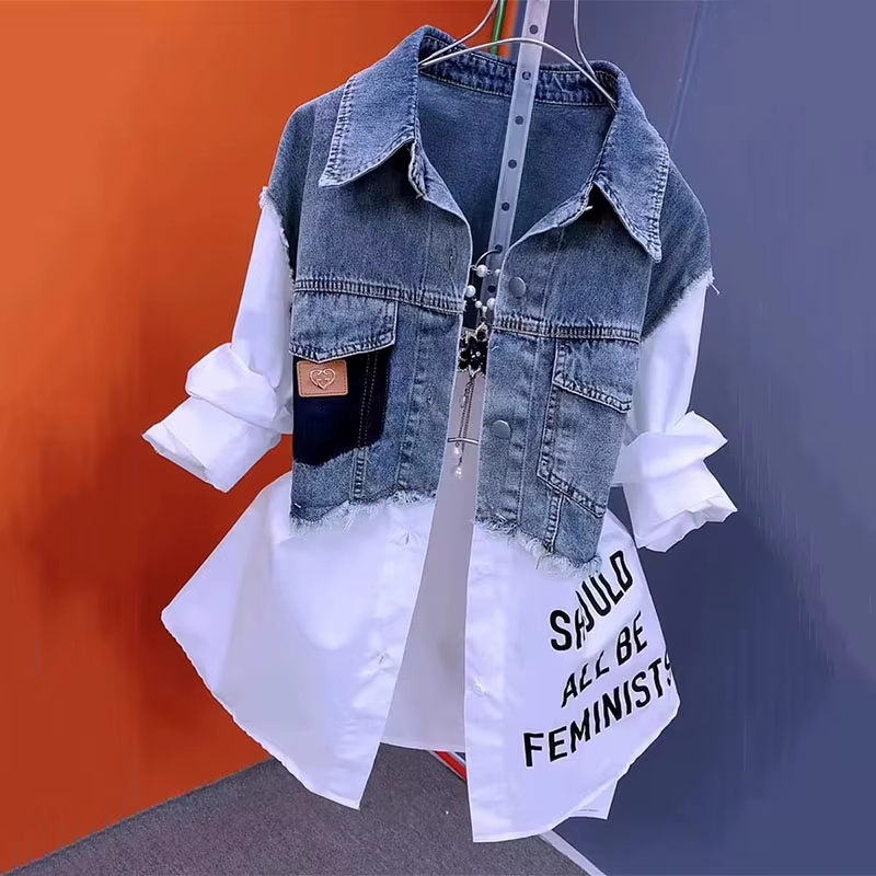 Mode Denim chemise dames hauts femmes nouvelle épissage