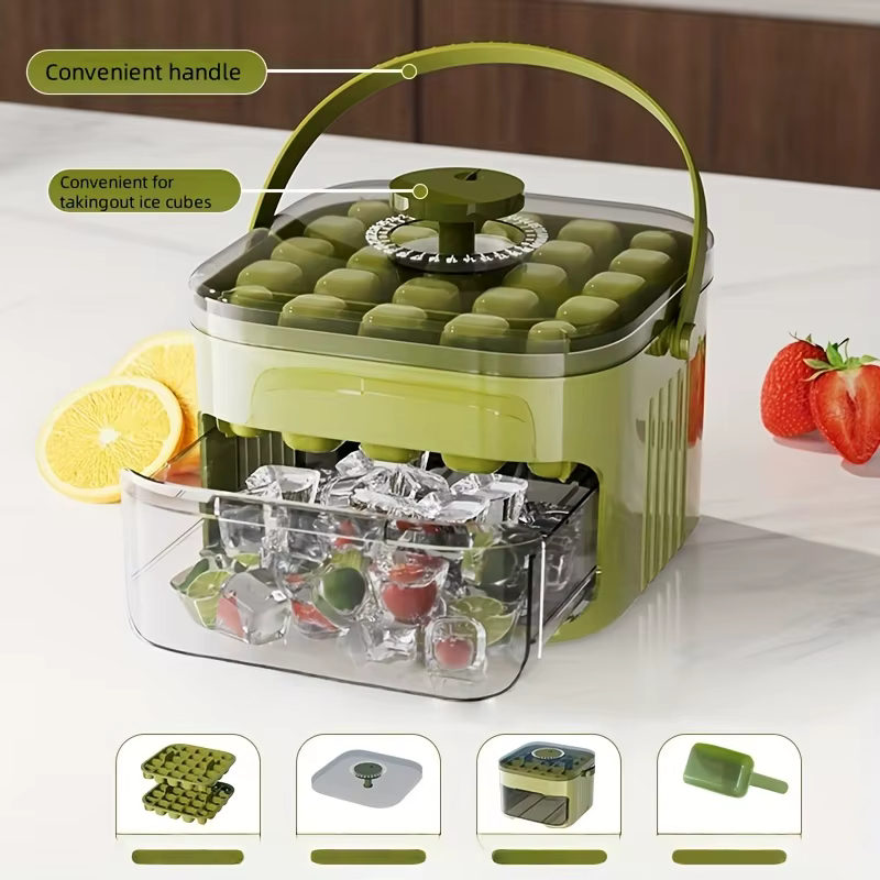 Bac à glaçons Compact Double couche avec couvercle et bac, tiroir à glace extractible avec poignée Portable, accessoires de cuisine, Gadgets