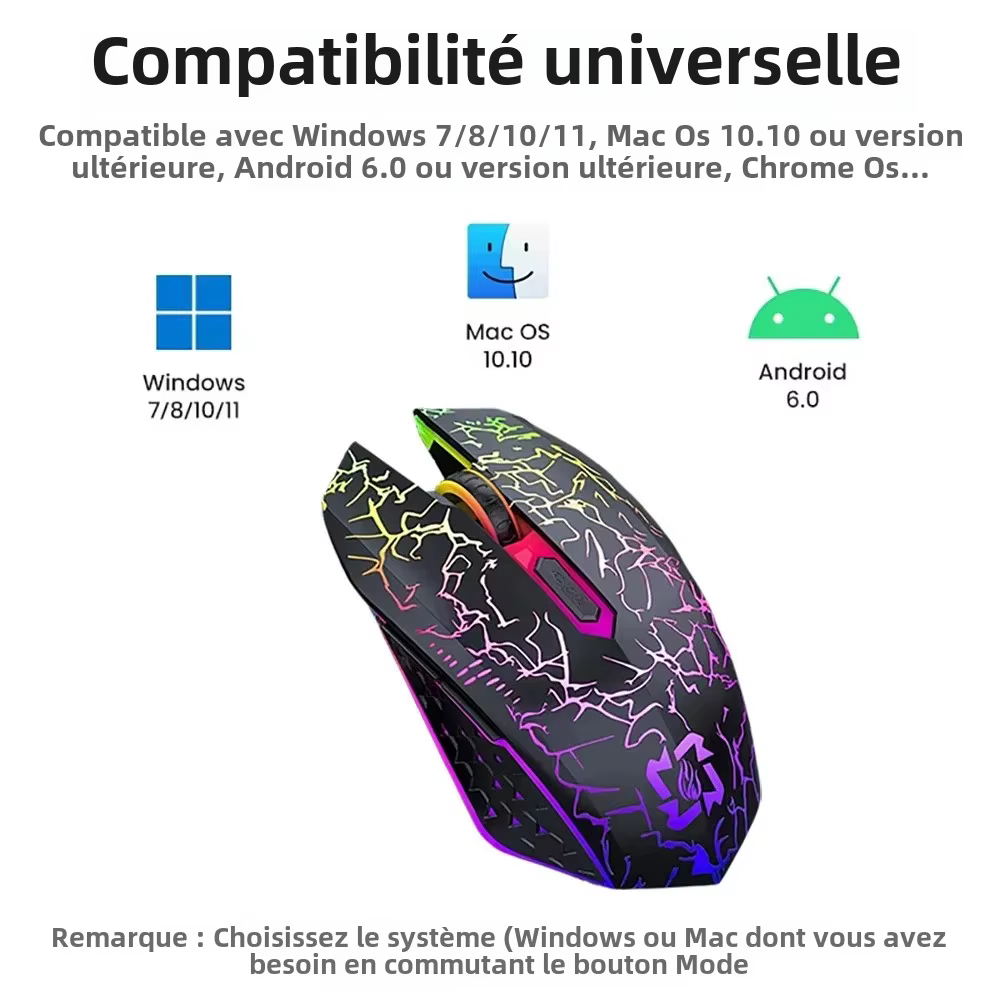Souris sans fil Bluetooth 5.2 RGB 2.4G, double Mode, pour jeu, 6 boutons, silencieuse, pour MacBook, tablette, ordinateurs portables